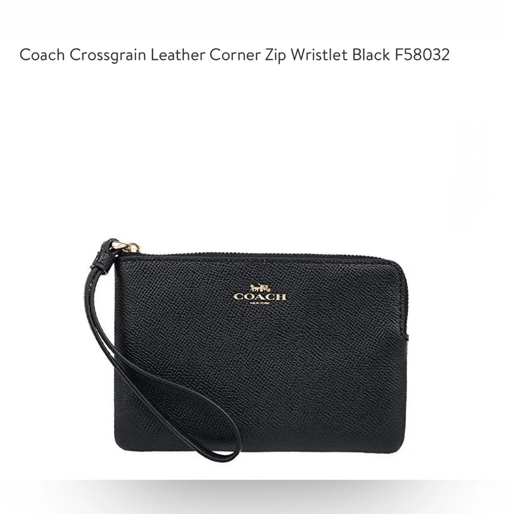 Coach Crossgrain Leather Corner Zip Wristlet Black F58032 BNWT - Picture 2 of 7